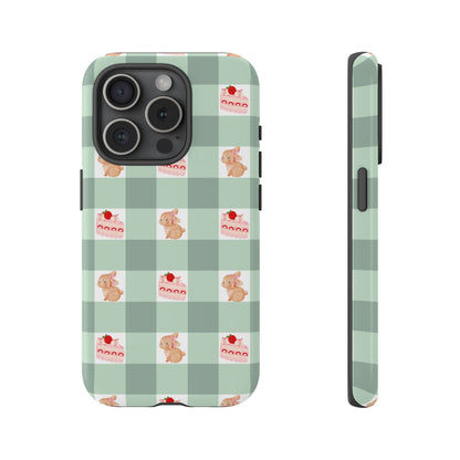 Cute Bunny & Strawberry Cream Cake Gingham Plaid Aesthetic Tough Phone Case