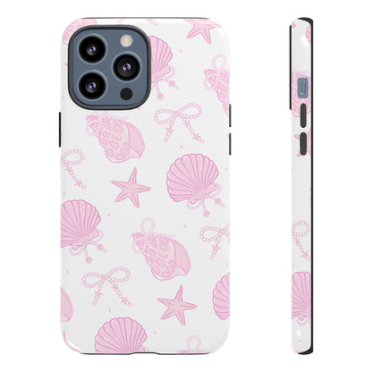 Pink Shell Bow Phone Case, Cute Ocean Inspired Case, Beach Lover Aesthetic Phone Cover, Summer Accessories