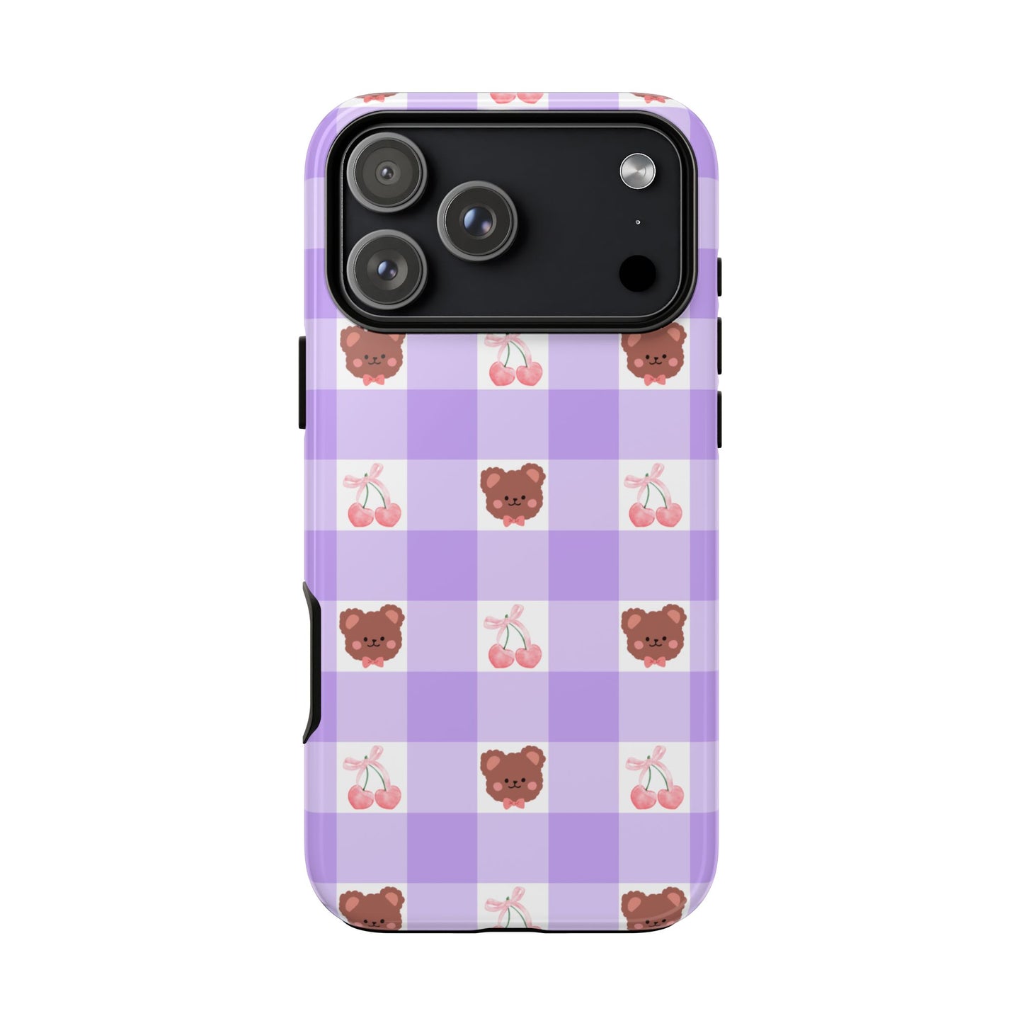 Cute Cherry & Bear Aesthetic Gingham Plaid Tough Phone Case