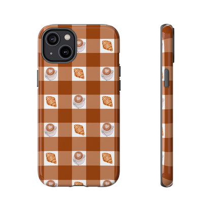 Chic Coffee & Croissant Gingham Plaid Tough Phone Case