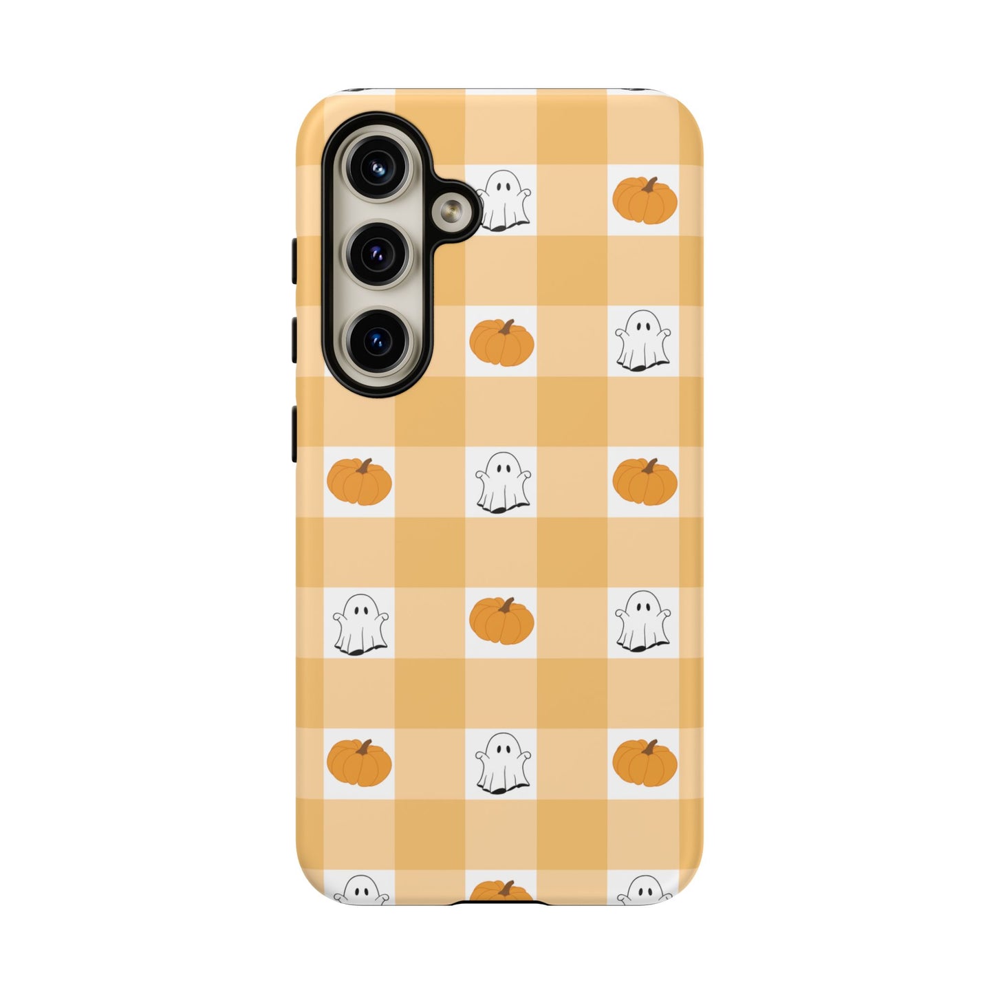 Halloween Ghost And Pumpkin Gingham Plaid Tough Phone Case