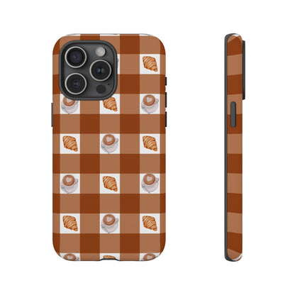Chic Coffee & Croissant Gingham Plaid Tough Phone Case