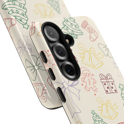 Minimal Christmas Holiday Outline Tough Phone Case
