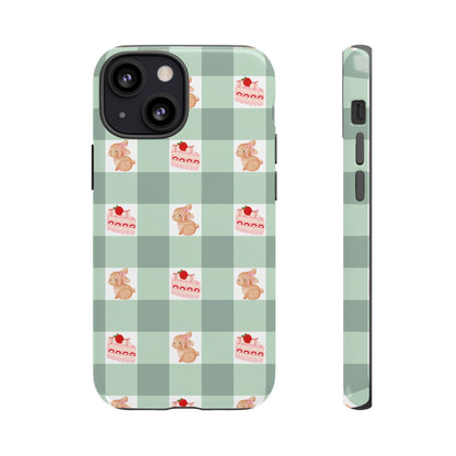 Cute Bunny & Strawberry Cream Cake Gingham Plaid Aesthetic Tough Phone Case