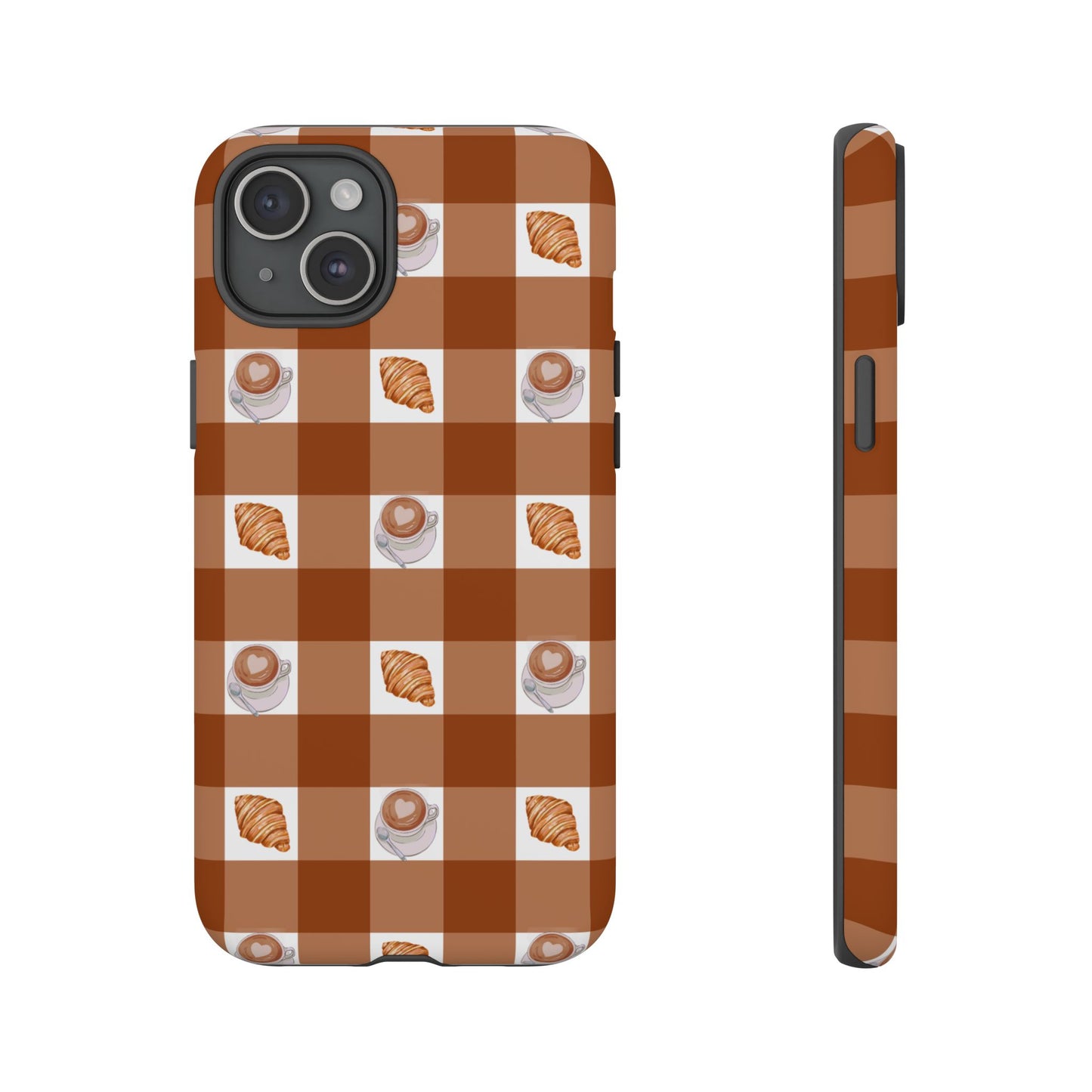 Chic Coffee & Croissant Gingham Plaid Tough Phone Case