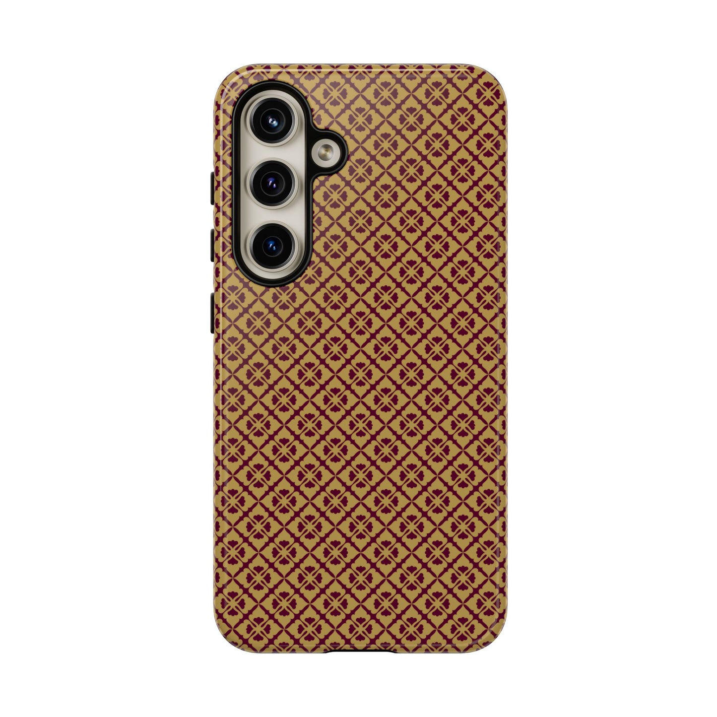 Elegant Burgundy & Gold Interlocking Geometric Tough Phone Case