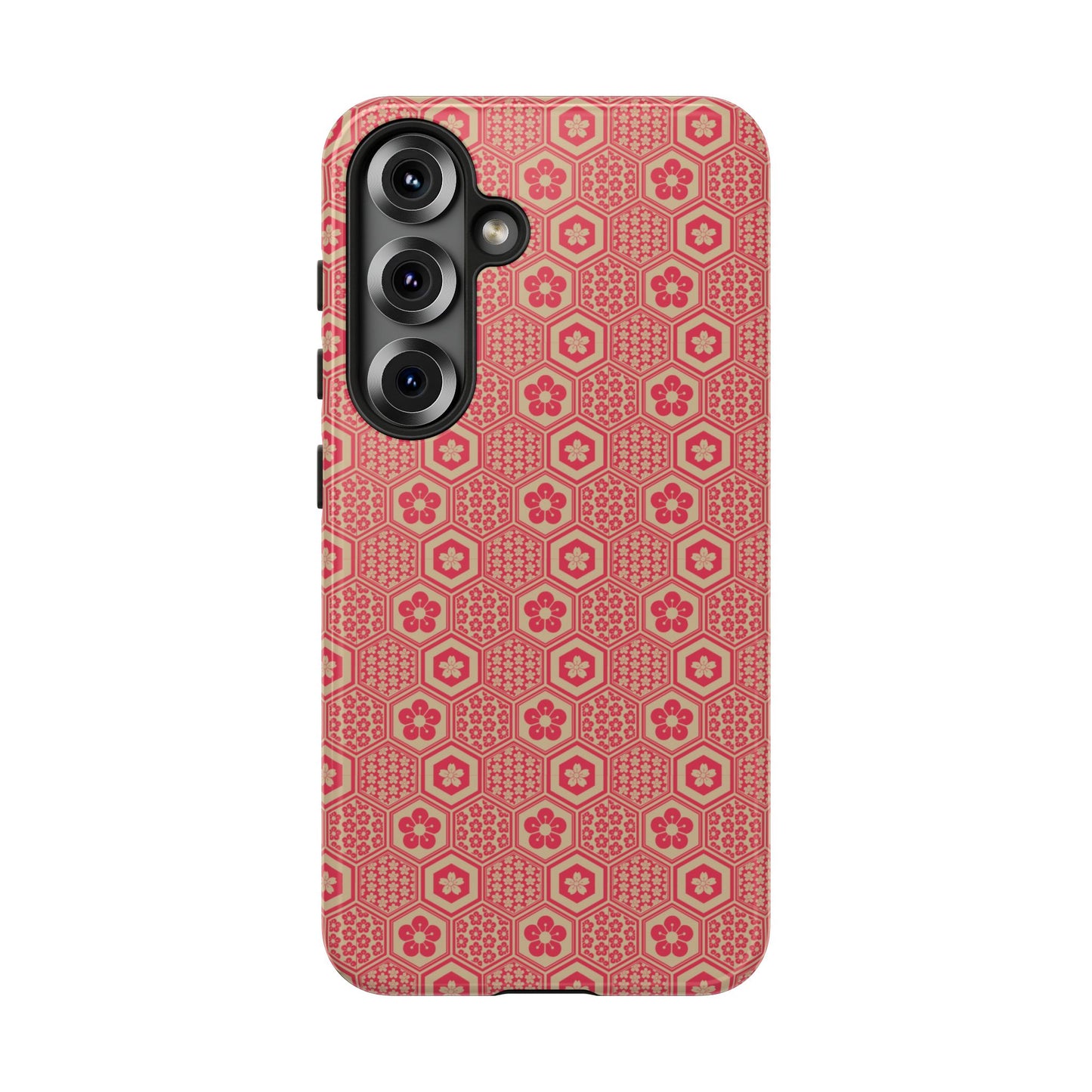 Bold Red & Beige Hexagon Floral Tough Phone Case
