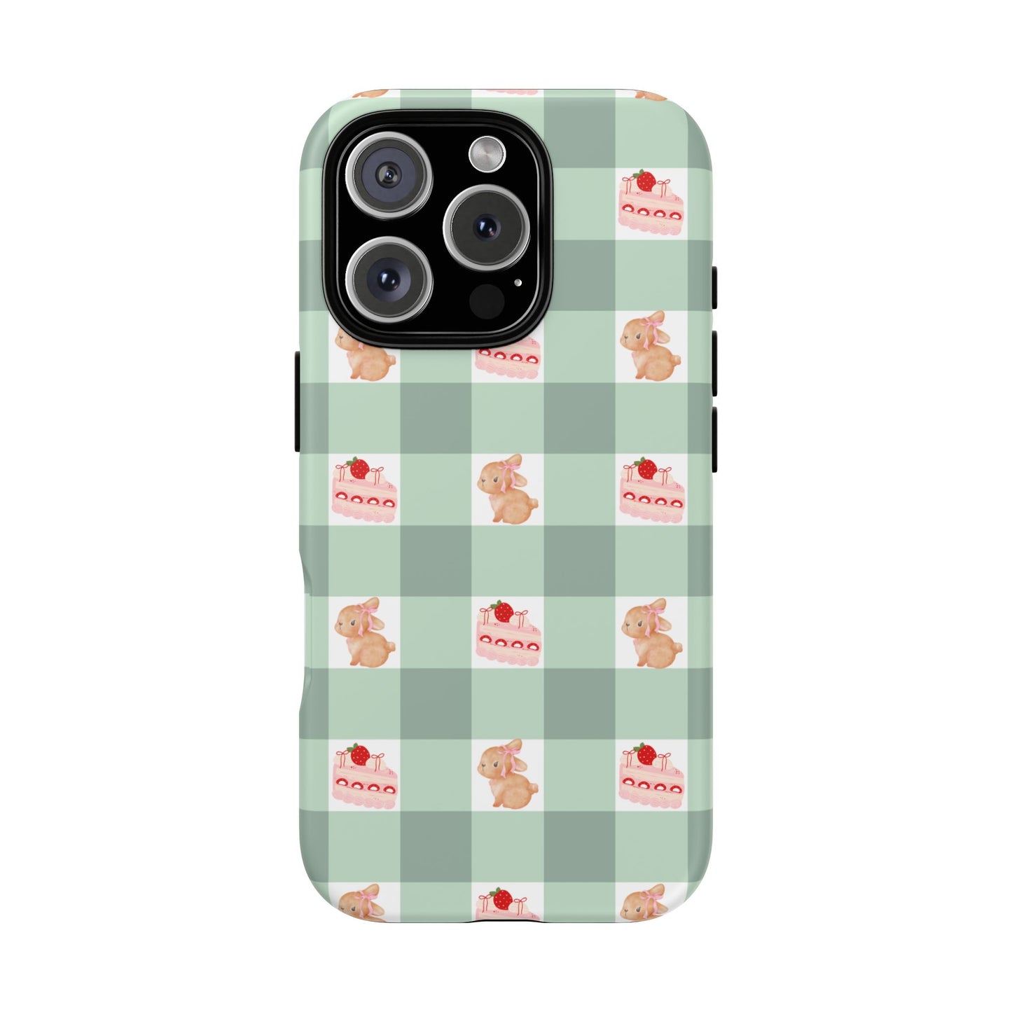 Cute Bunny & Strawberry Cream Cake Gingham Plaid Aesthetic Tough Phone Case