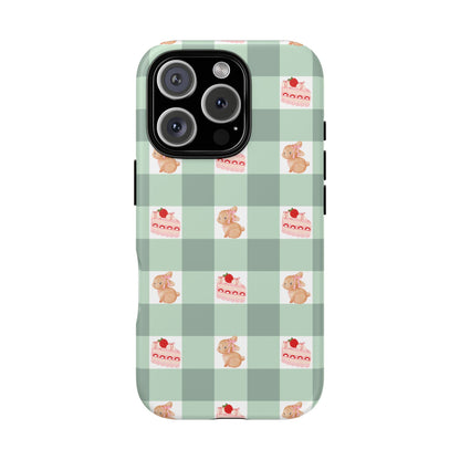 Cute Bunny & Strawberry Cream Cake Gingham Plaid Aesthetic Tough Phone Case