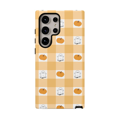 Halloween Ghost And Pumpkin Gingham Plaid Tough Phone Case