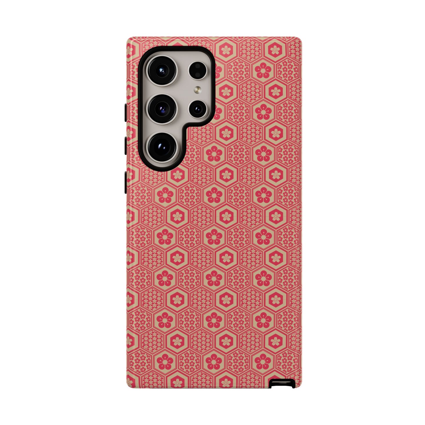 Bold Red & Beige Hexagon Floral Tough Phone Case