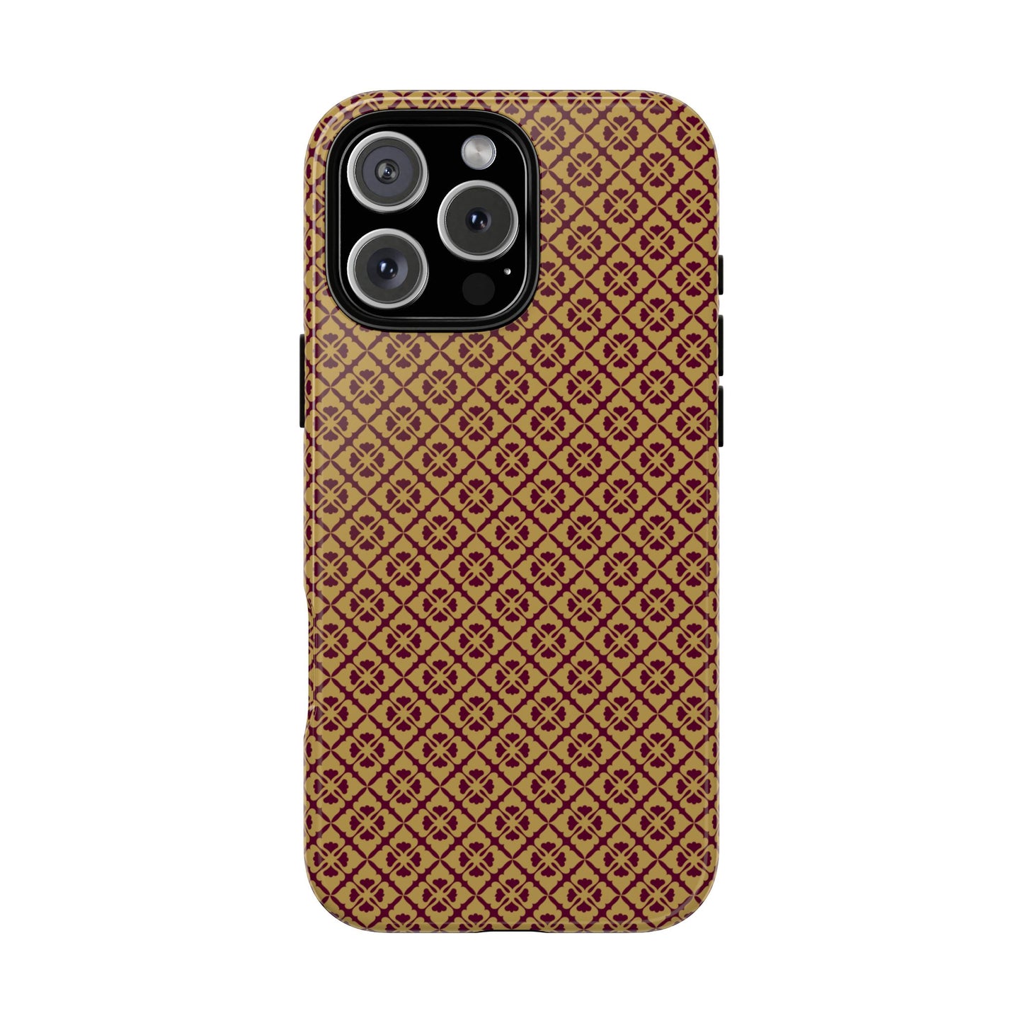 Elegant Burgundy & Gold Interlocking Geometric Tough Phone Case