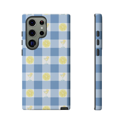 Summer Chic Lemon & Lemonade Aesthetic Gingham Plaid Tough Phone Case