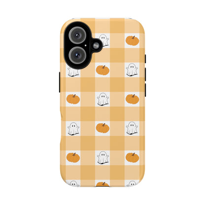 Halloween Ghost And Pumpkin Gingham Plaid Tough Phone Case