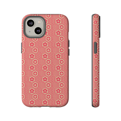 Bold Red & Beige Hexagon Floral Tough Phone Case