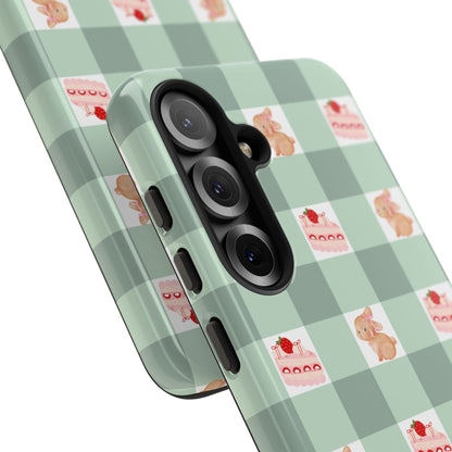 Cute Bunny & Strawberry Cream Cake Gingham Plaid Aesthetic Tough Phone Case