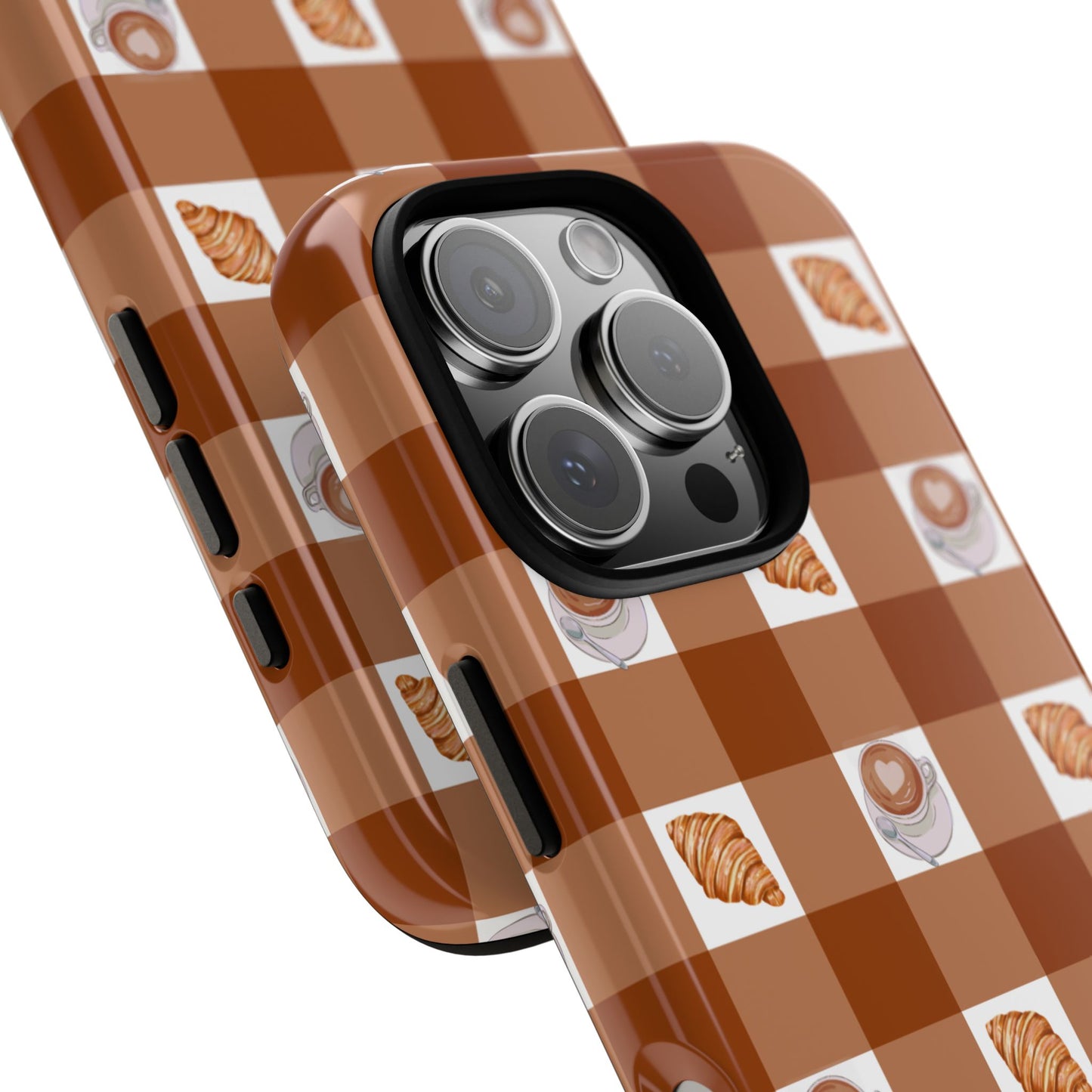 Chic Coffee & Croissant Gingham Plaid Tough Phone Case