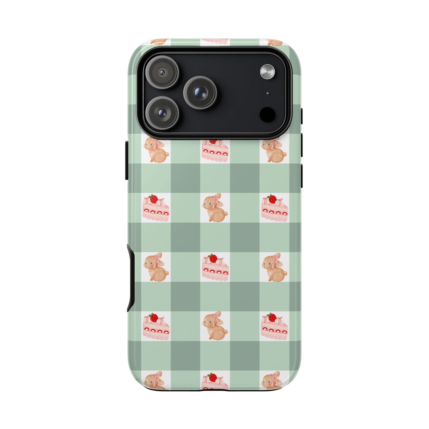 Cute Bunny & Strawberry Cream Cake Gingham Plaid Aesthetic Tough Phone Case