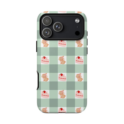 Cute Bunny & Strawberry Cream Cake Gingham Plaid Aesthetic Tough Phone Case