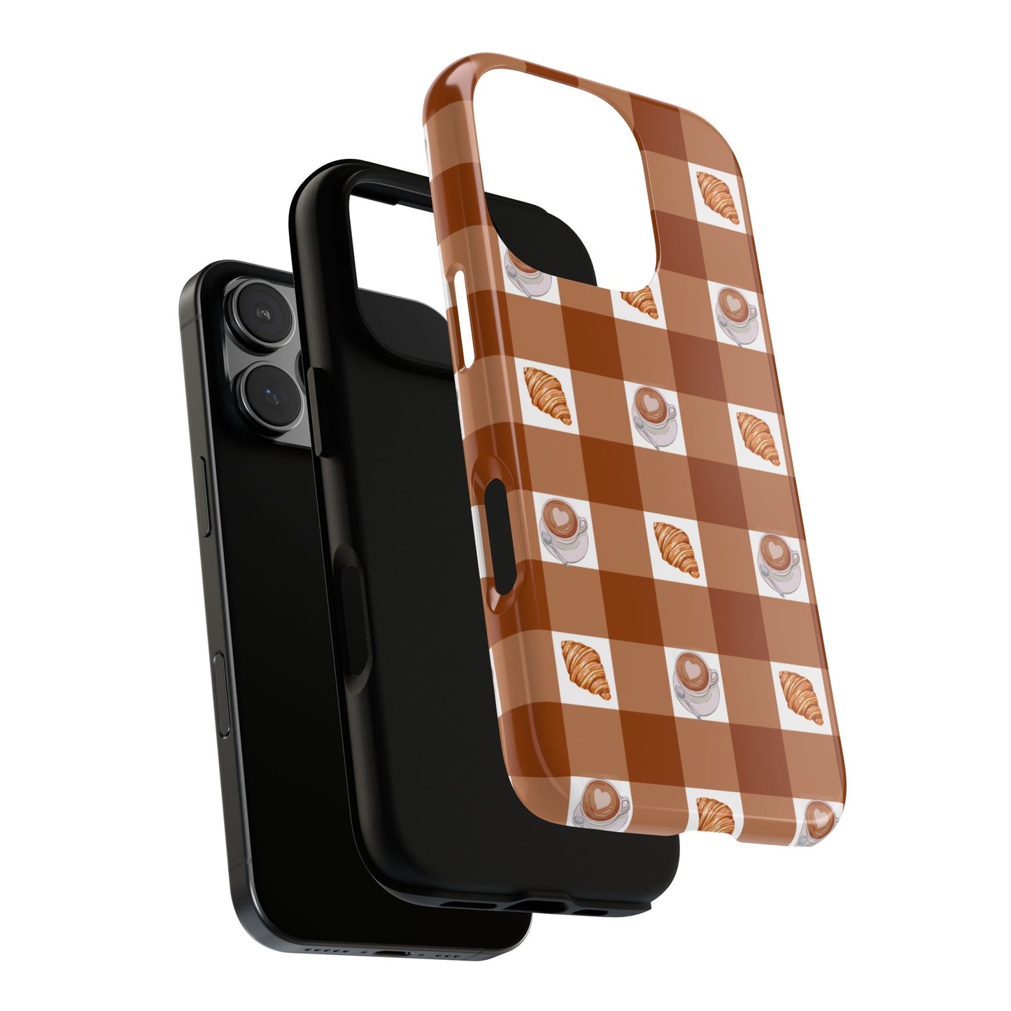 Chic Coffee & Croissant Gingham Plaid Tough Phone Case