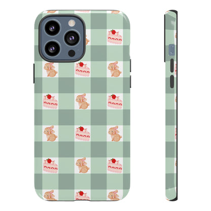 Cute Bunny & Strawberry Cream Cake Gingham Plaid Aesthetic Tough Phone Case
