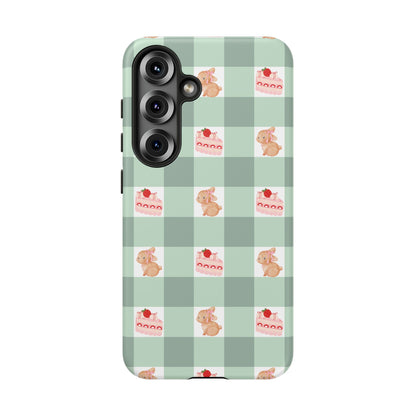 Cute Bunny & Strawberry Cream Cake Gingham Plaid Aesthetic Tough Phone Case