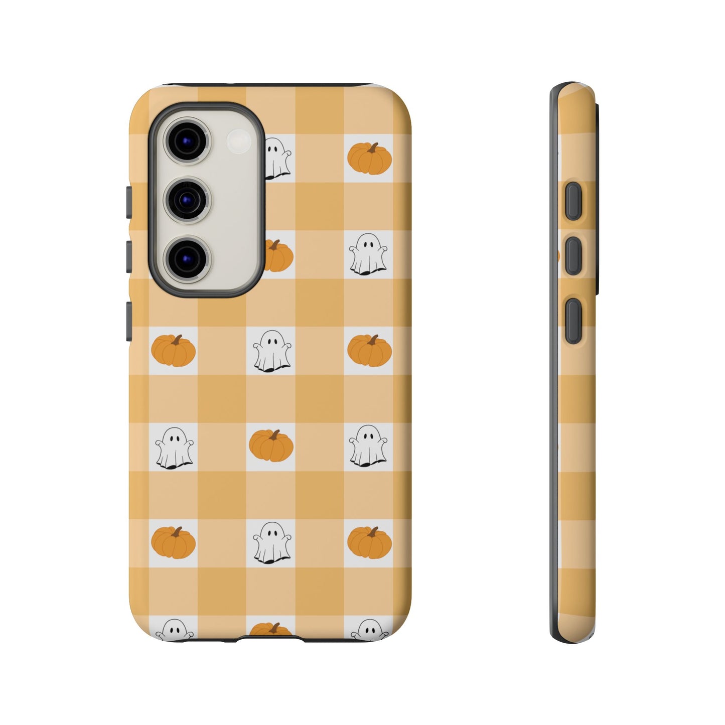 Halloween Ghost And Pumpkin Gingham Plaid Tough Phone Case