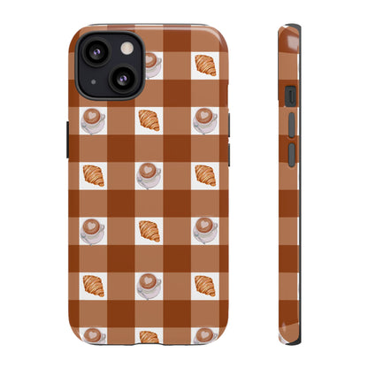 Chic Coffee & Croissant Gingham Plaid Tough Phone Case