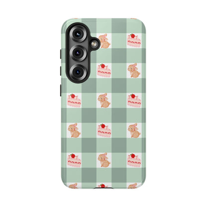 Cute Bunny & Strawberry Cream Cake Gingham Plaid Aesthetic Tough Phone Case