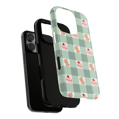 Cute Bunny & Strawberry Cream Cake Gingham Plaid Aesthetic Tough Phone Case