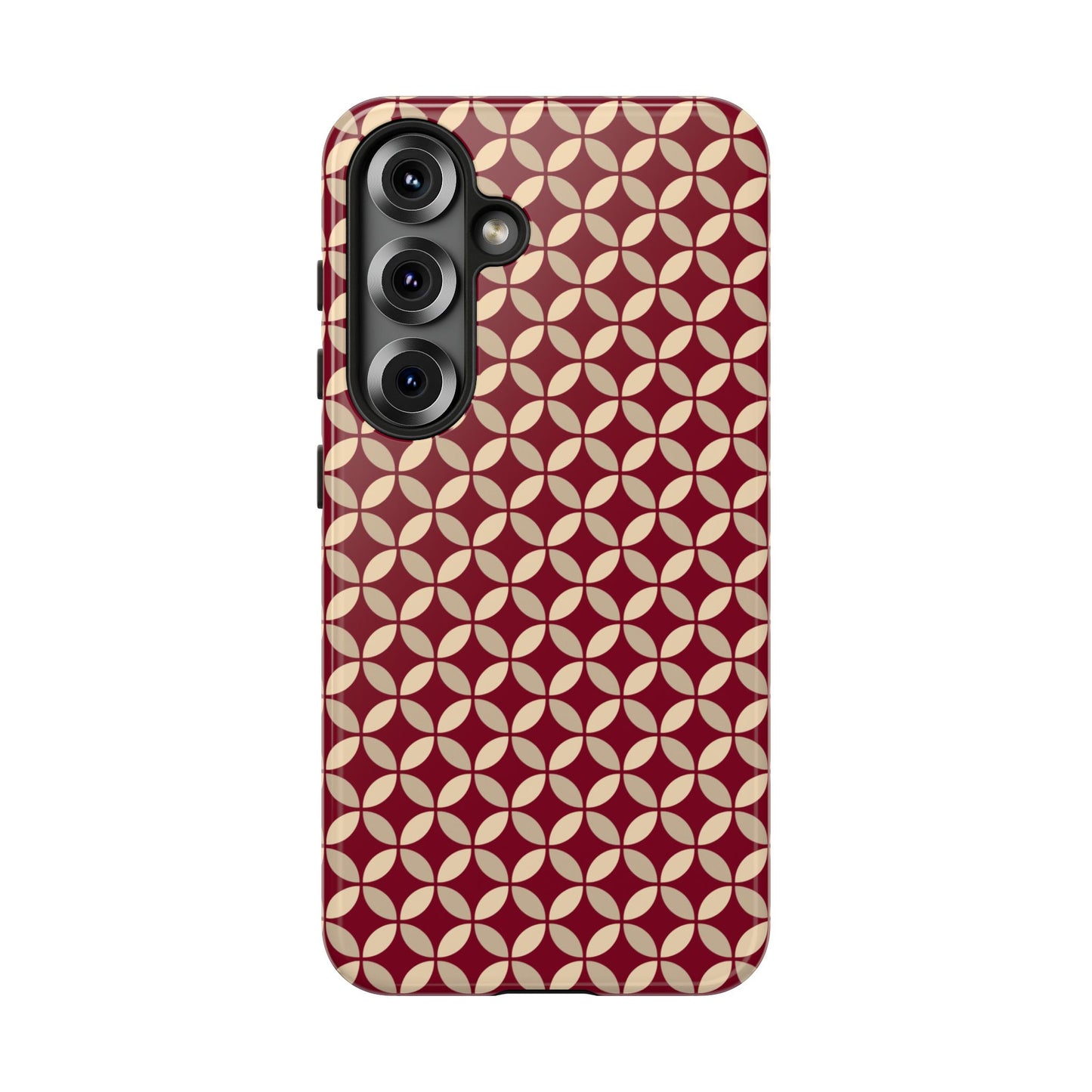 Vintage Geometric Red & Beige Interlocking Pattern Tough Phone Case