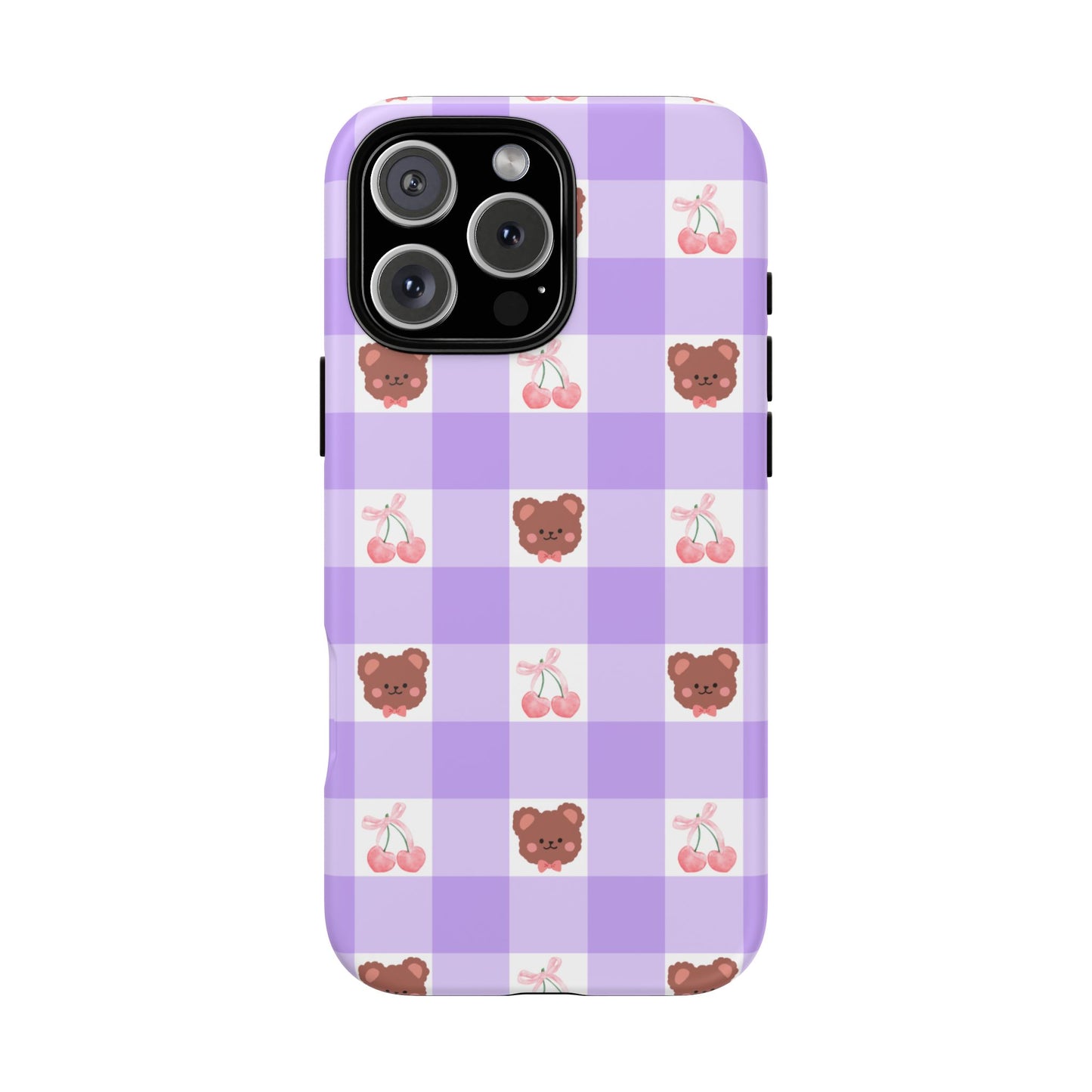 Cute Cherry & Bear Aesthetic Gingham Plaid Tough Phone Case