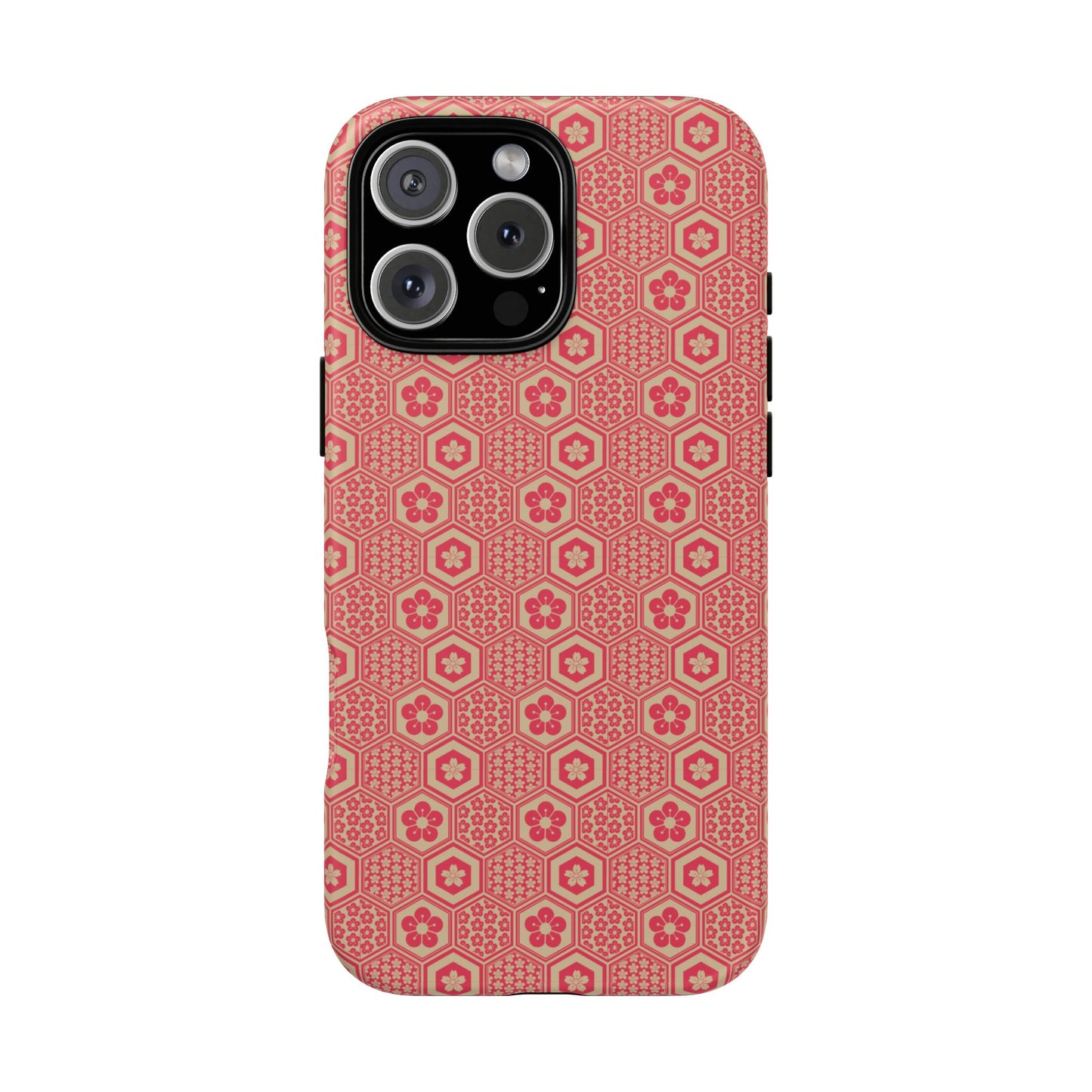 Bold Red & Beige Hexagon Floral Tough Phone Case