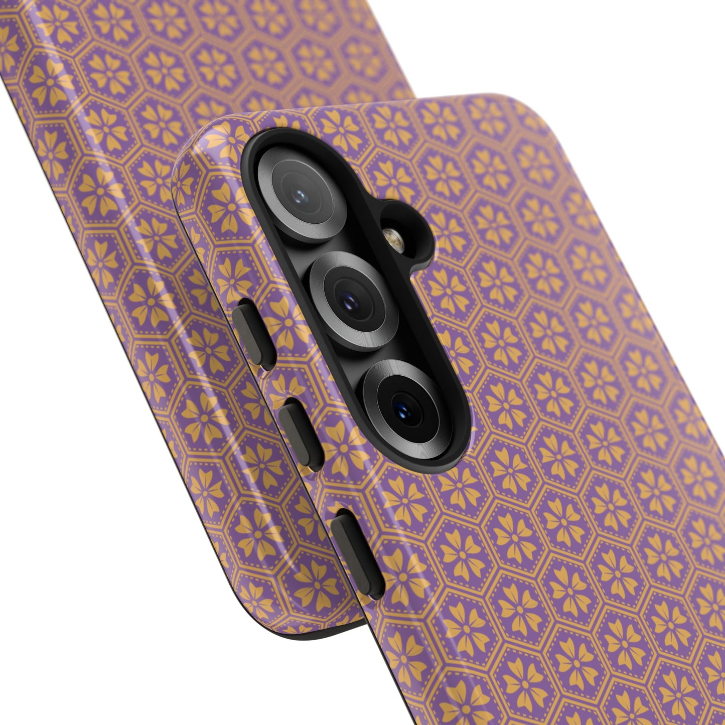 Vibrant Purple & Orange Floral Hexagon Tough Phone Case