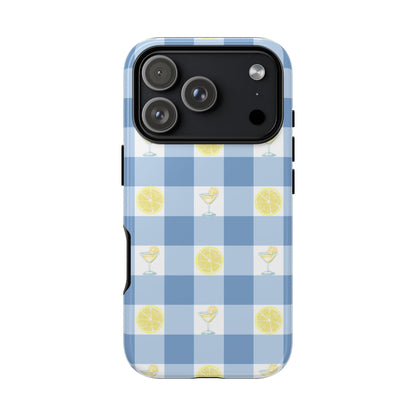 Summer Chic Lemon & Lemonade Aesthetic Gingham Plaid Tough Phone Case