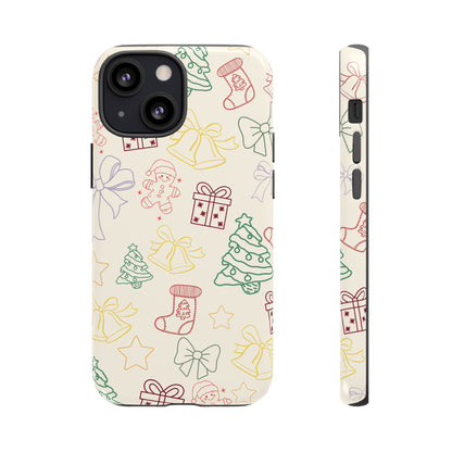 Minimal Christmas Holiday Outline Tough Phone Case