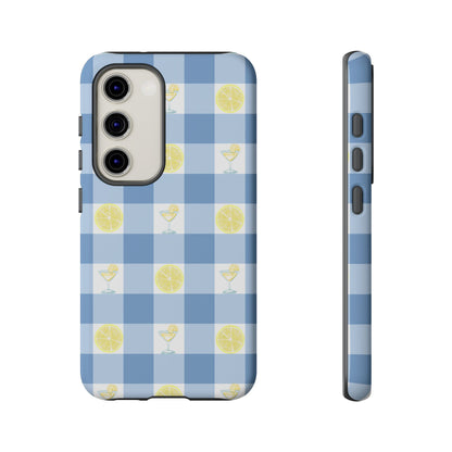 Summer Chic Lemon & Lemonade Aesthetic Gingham Plaid Tough Phone Case