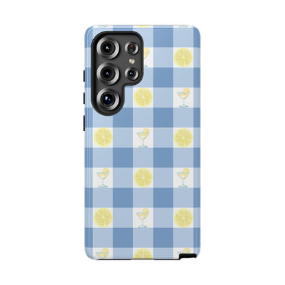 Summer Chic Lemon & Lemonade Aesthetic Gingham Plaid Tough Phone Case