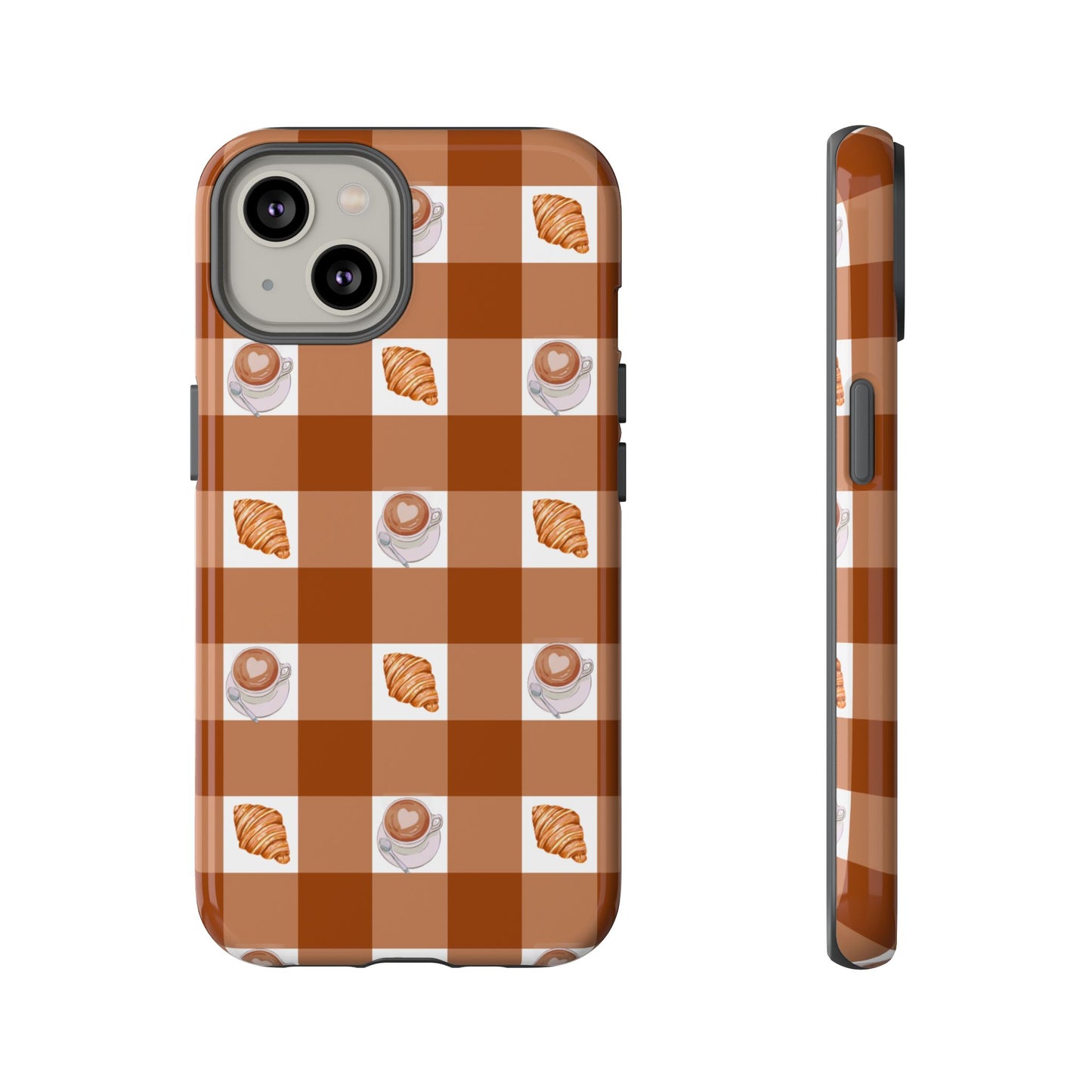 Chic Coffee & Croissant Gingham Plaid Tough Phone Case