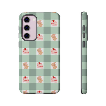 Cute Bunny & Strawberry Cream Cake Gingham Plaid Aesthetic Tough Phone Case