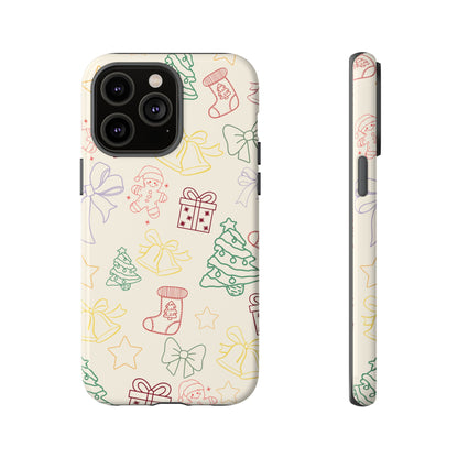 Minimal Christmas Holiday Outline Tough Phone Case
