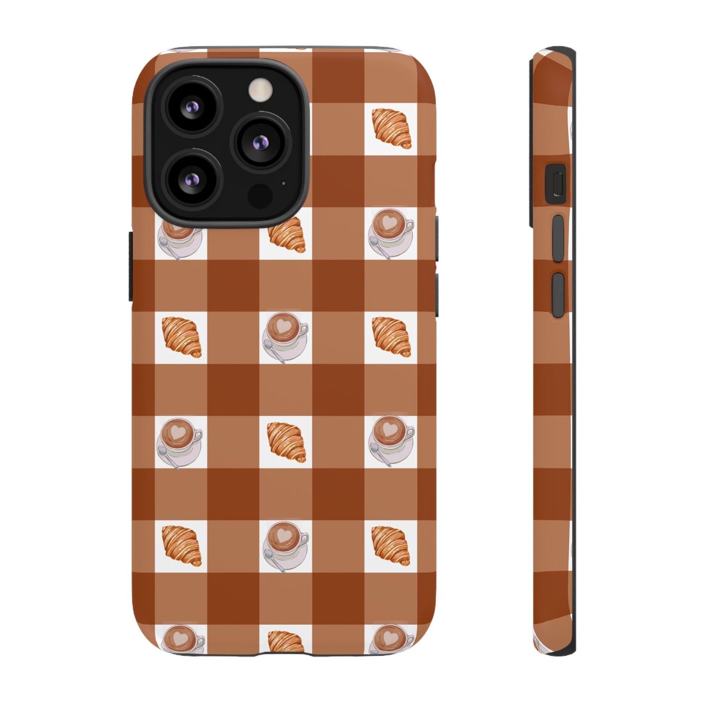 Chic Coffee & Croissant Gingham Plaid Tough Phone Case