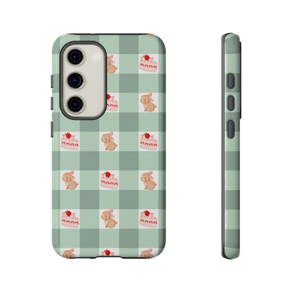 Cute Bunny & Strawberry Cream Cake Gingham Plaid Aesthetic Tough Phone Case