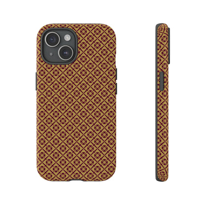 Elegant Burgundy & Gold Interlocking Geometric Tough Phone Case